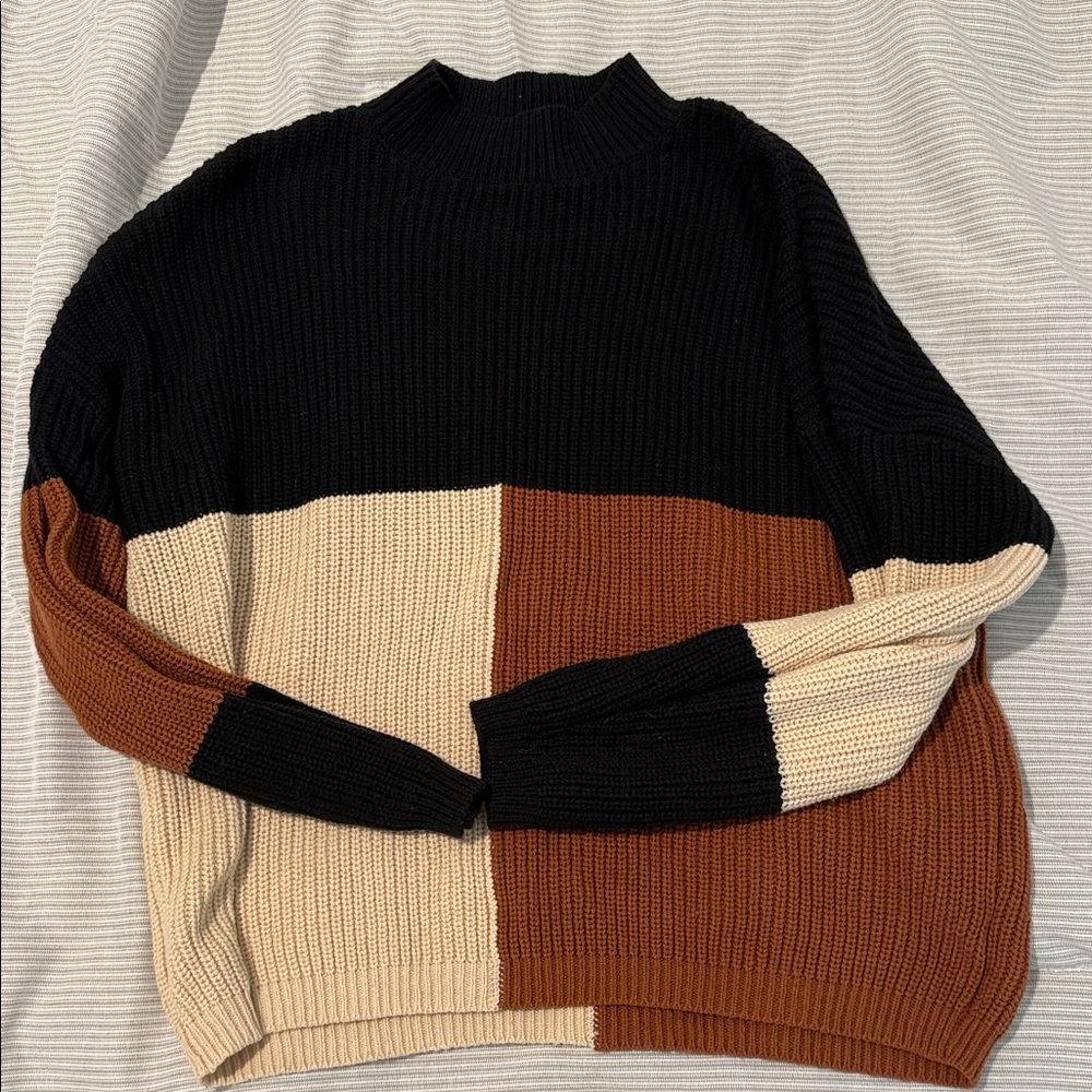Colorblock Sweater in Black, Cream, and Brown